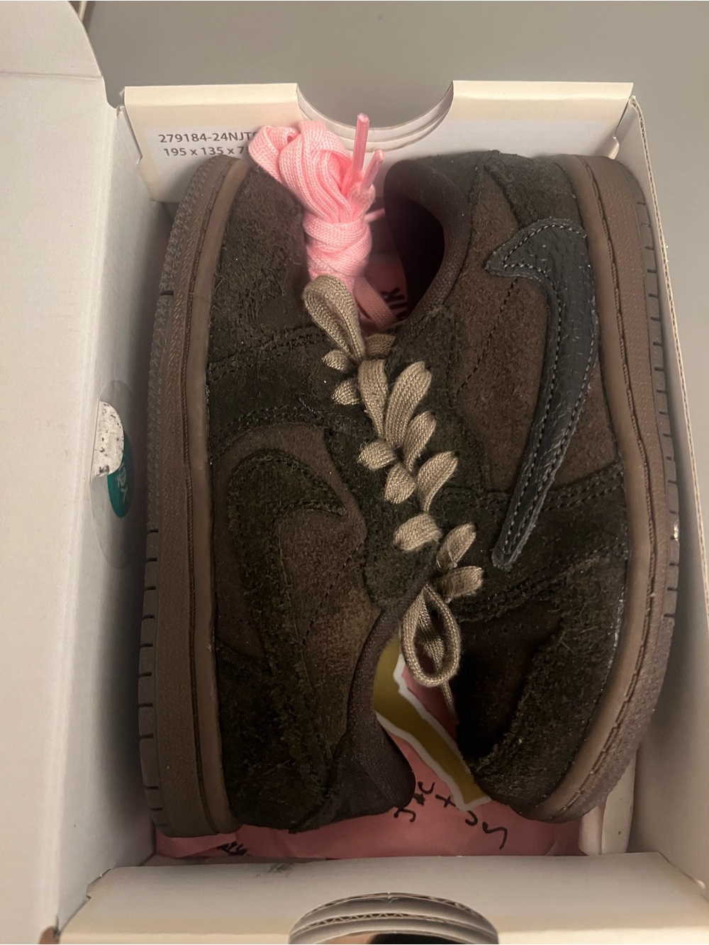 Travis Scott Kids Brown Suede Sneakers. 9C, comes with all of the extra laces.